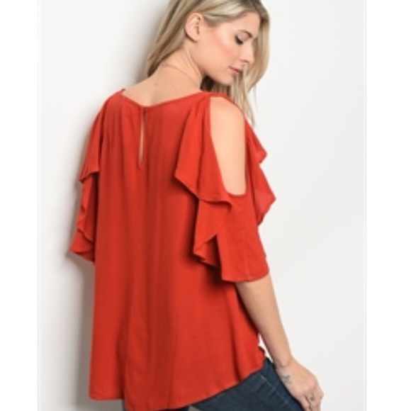 Rust Cold Shoulder Hi-Low Top NWT - Picture 2 of 4